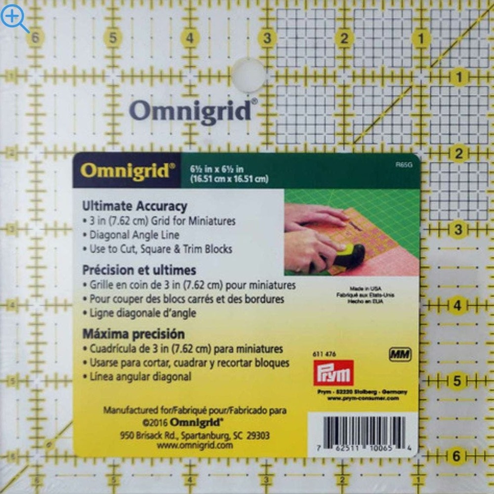 Omnigrid Ruler 6 1/2in x 6 1/2in With Grid NWT